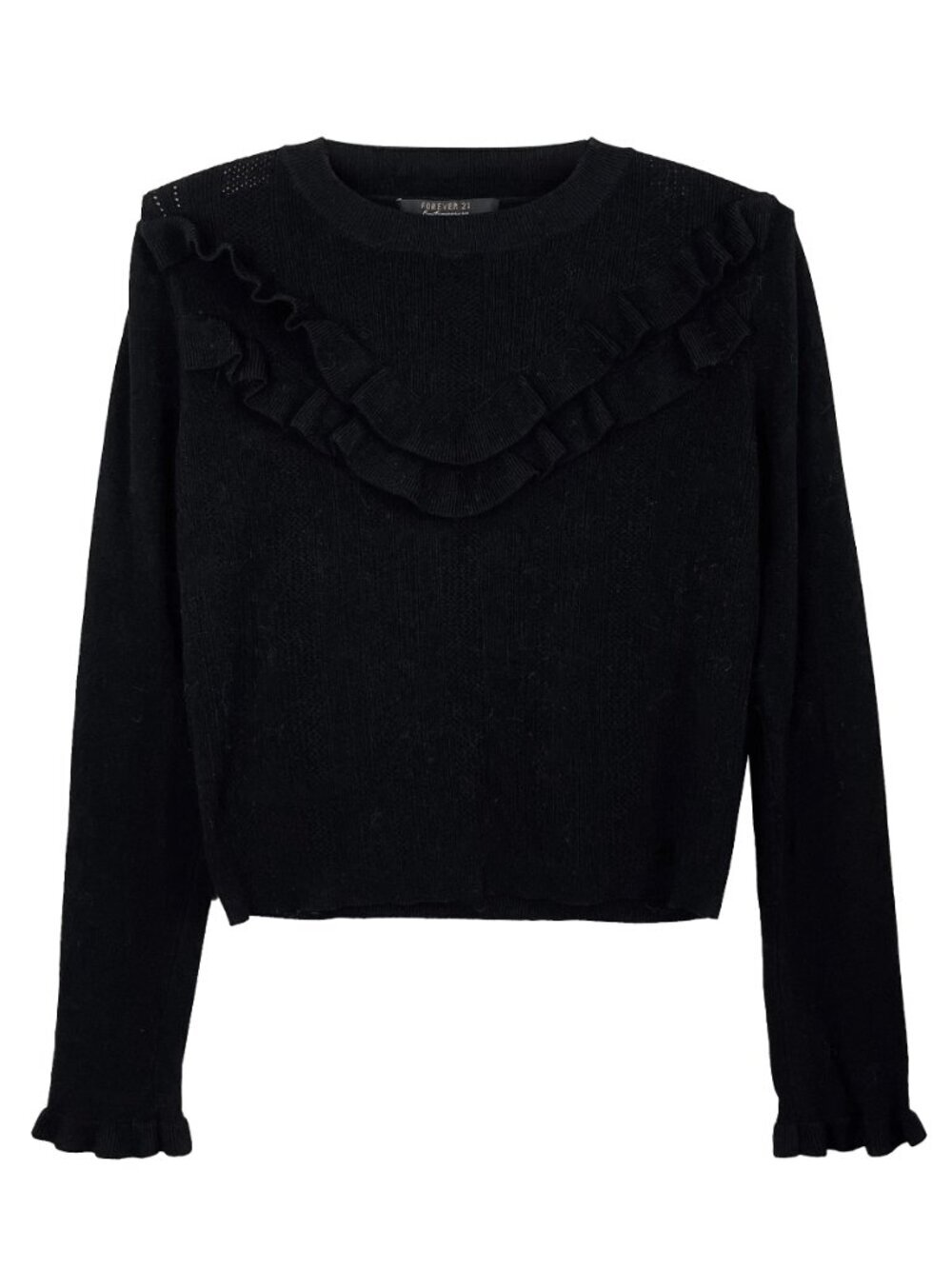 Forever 21 Womens  Medium Black Frill Crewneck Pullover Knit Sweater